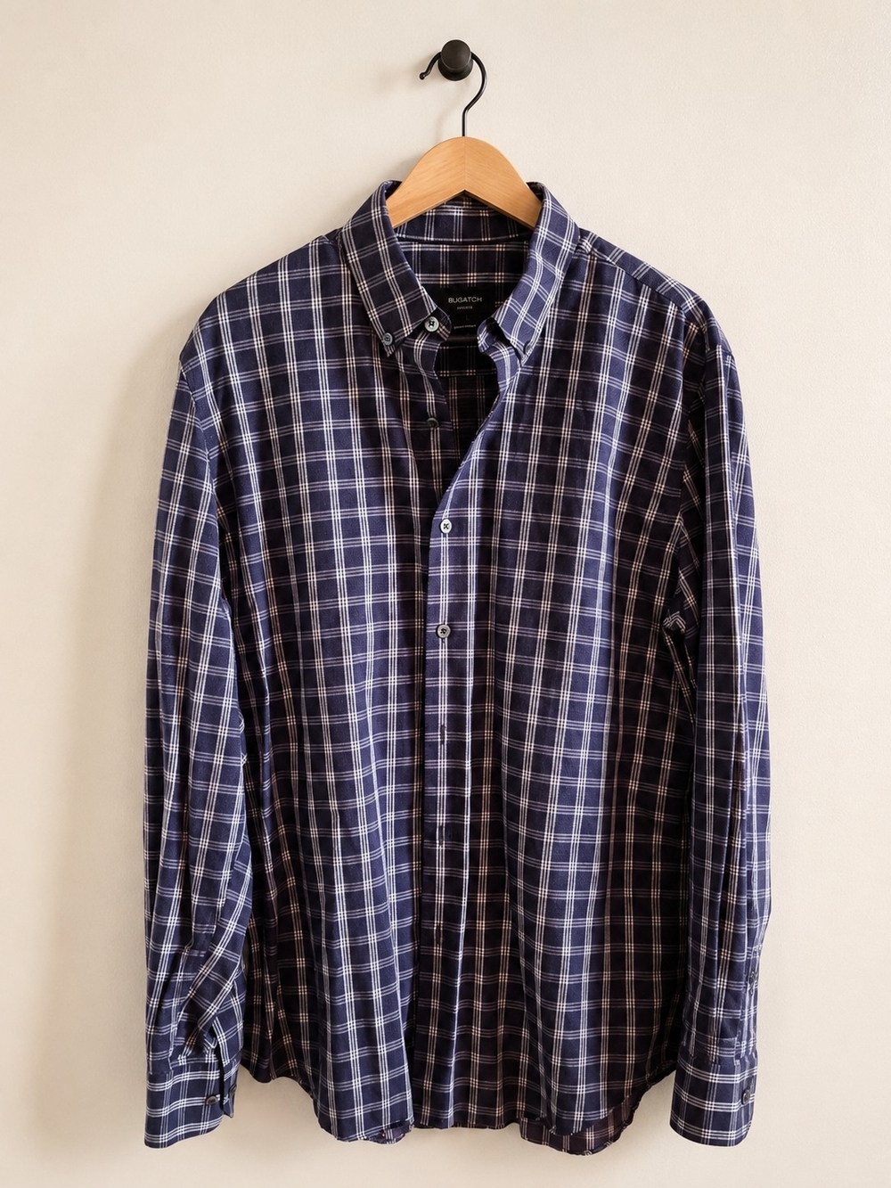 Bugatchi Shaped Comfort Stretch Purple Plaid Button Down Shirt Men's L Cotton - Picture 3 of 9